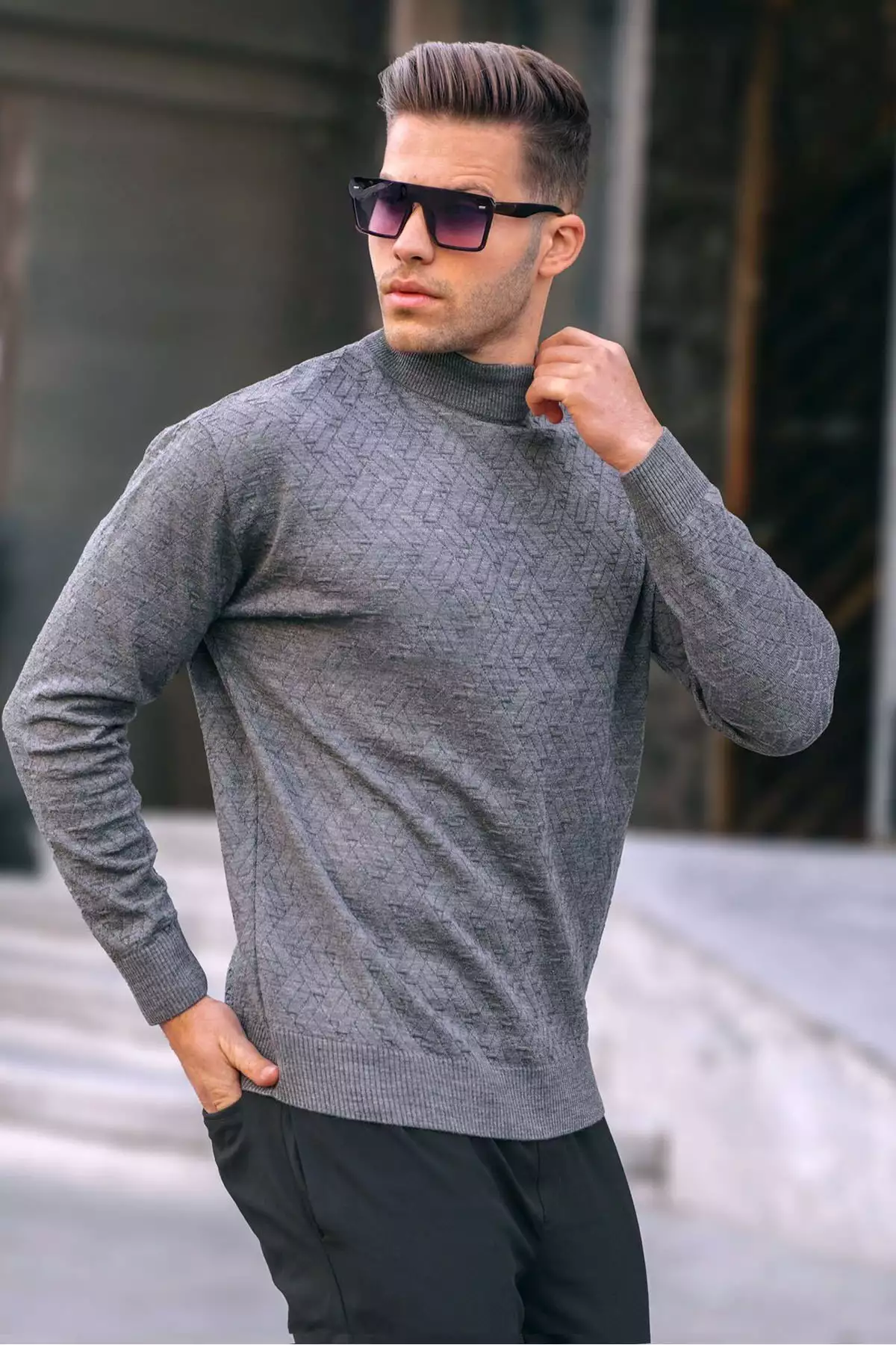 کاپشن با یقه گرد مردانه با رنگ آنتراسیت 6301 برند Madmext - 386394873