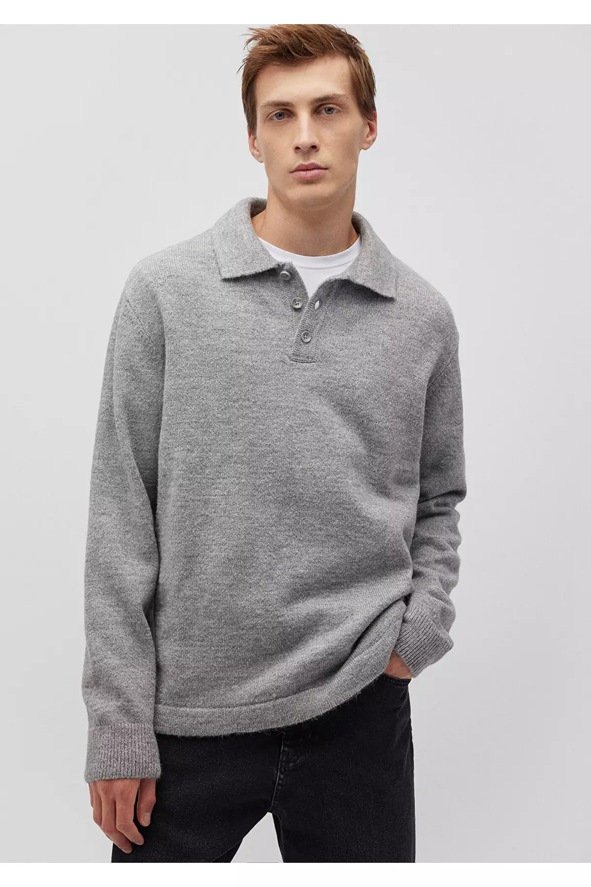 ژاکت خاکستری یقه polo با برش آزاد / برش راحت 0710232-80018 برند Mavi - 869800331