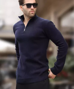 پلیور با یقه زیپ و آستین بلند با رنگ سرمهای 7286 برند Madmext - 863428896