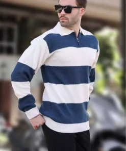 ژاکت با زیپ، یقهدار، با رنگهای بلوکدار و آستینهای بلند 7280 برند Madmext - 857645679