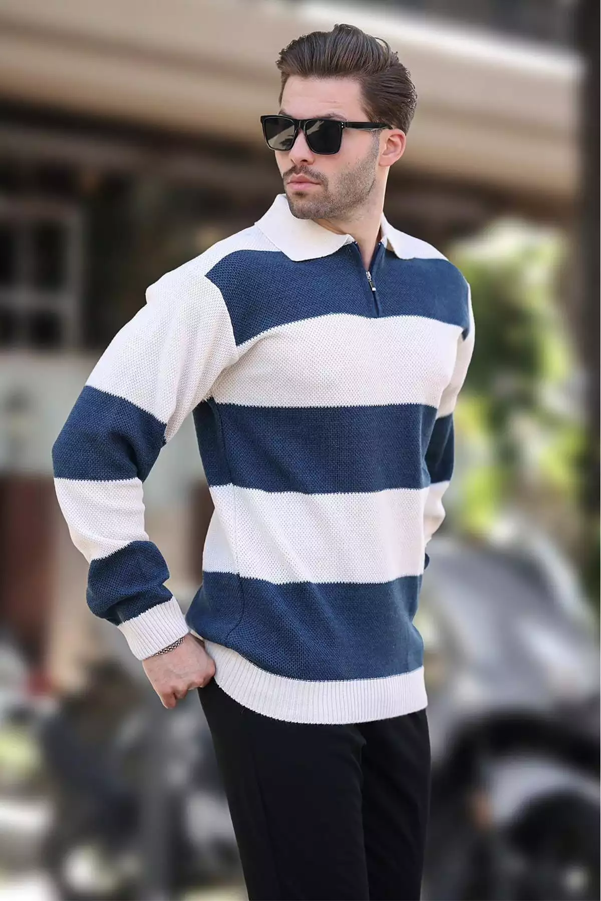 ژاکت با زیپ، یقهدار، با رنگهای بلوکدار و آستینهای بلند 7280 برند Madmext - 857645679