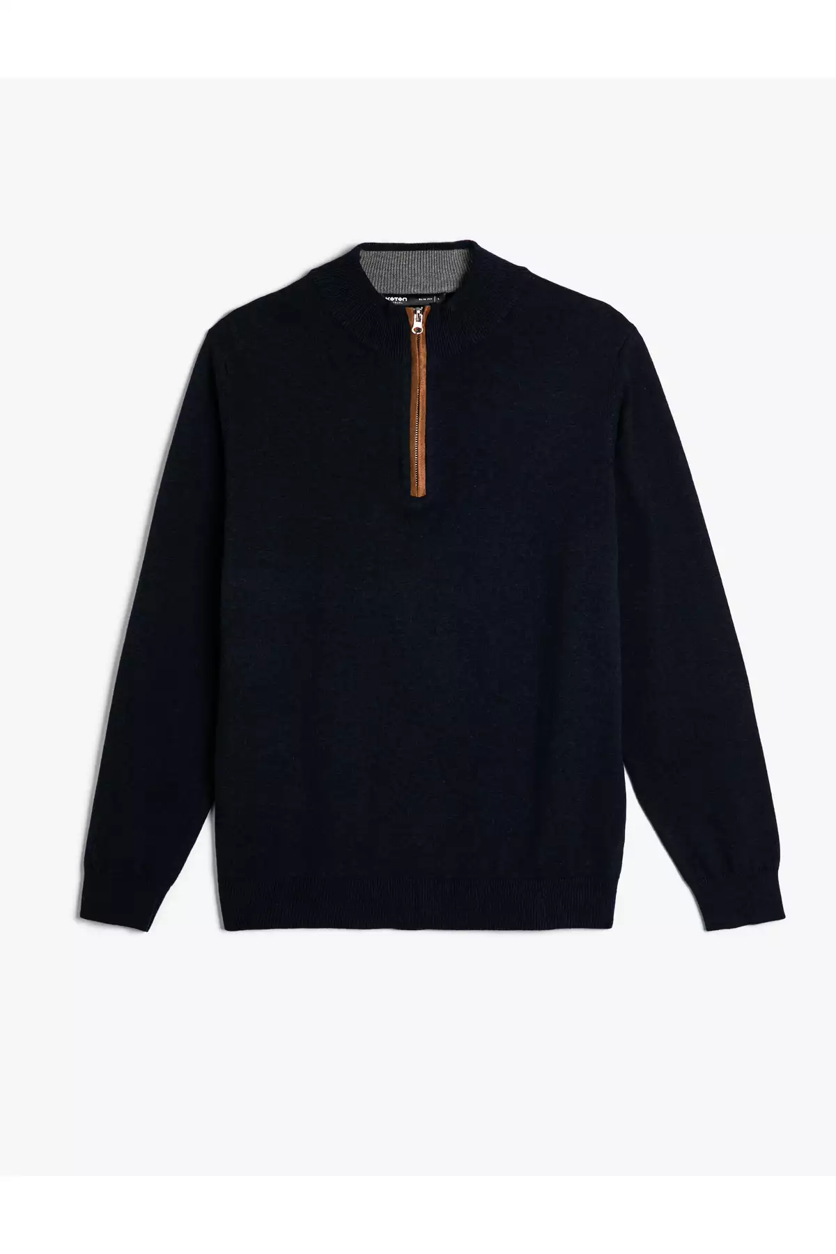 کامی خمی نیمه زیپ، فیت باریک، آستین بلند با جزئیات آرنجی برند Koton - 829239498