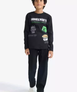 تی‌شرت آستین بلند یقه‌دار دوچرخه‌سواری برای پسر بچه‌ها مدل Minecraft کد F5091A825AU برند Defacto - 978606305