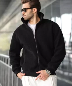 کاپشن پلوور مردانه یقه ایستاده زیپ دار مشکی E7166 برند Madmext - 991246908