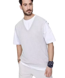 سوئشرت با یقه V مردانه با برش راحت از جنس نخ پنبهای - رنگ خاکستری برند CHUBA - 274919033