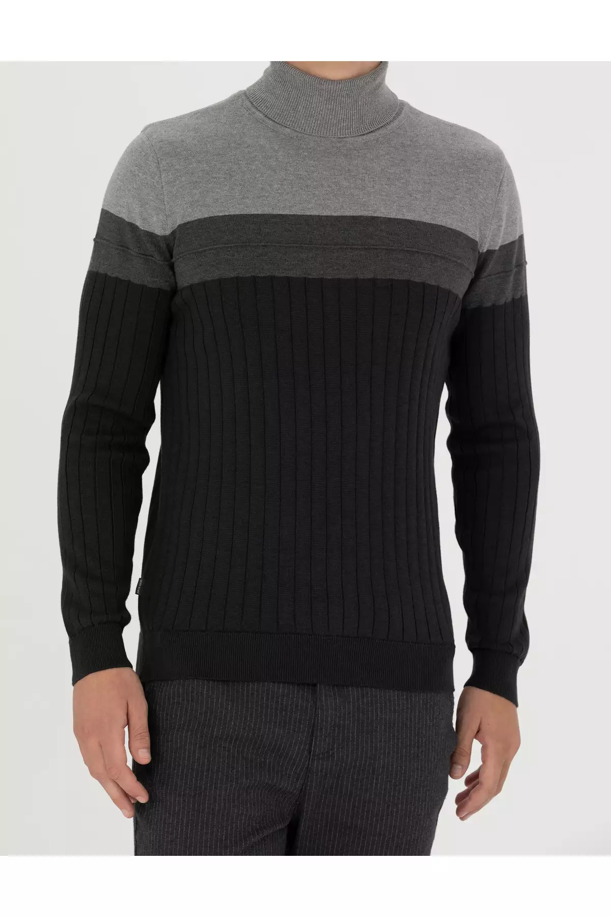 ژاکت بافتنی یقه اسکی نازک فیت ملانژ آنتراسیت 50279430-VR081 برند Pierre Cardin - 828930909