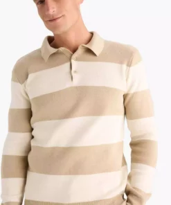 پلیور یقه دار راهراه با برش استاندارد Y4194AZ24WN برند Defacto - 883322279