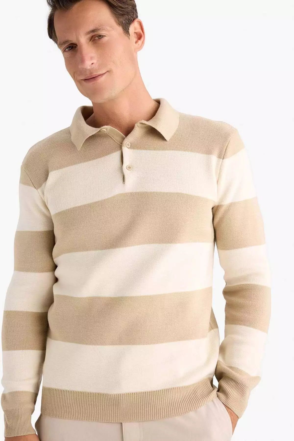 پلیور یقه دار راهراه با برش استاندارد Y4194AZ24WN برند Defacto - 883322279