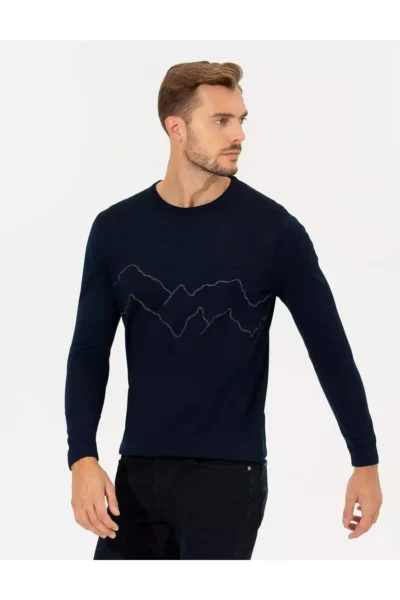 پلیور یقه گرد آبی تیره با تناسب معمولی و بافت مخلوط پشمی 50258656-VR033 برند Pierre Cardin - 828864664