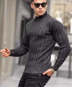 ژاکت با یقه ایستاده نازک نصفه مشکی 5761 برند Madmext - 311578597