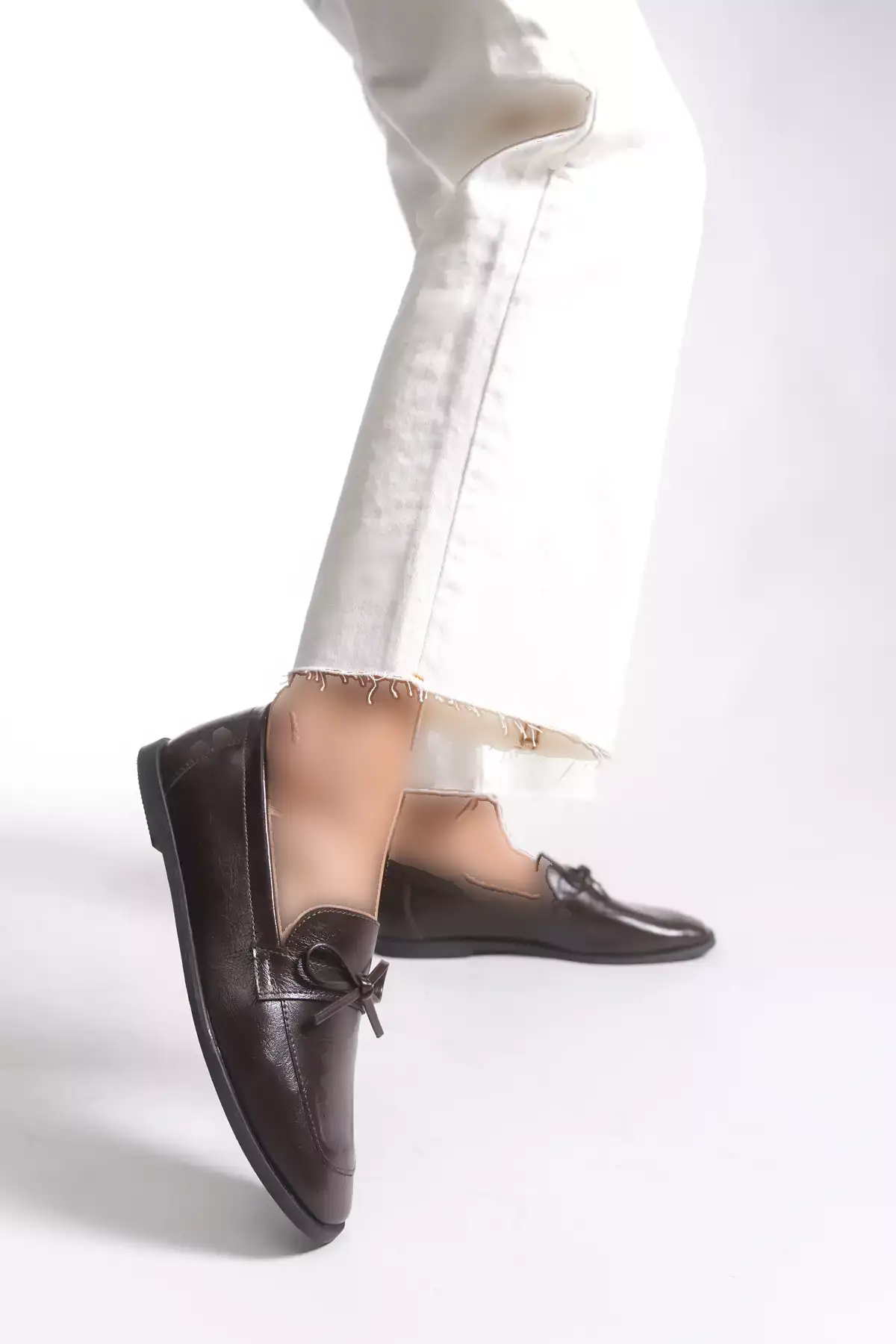 کفش زنانه 001295 - کفش باله چرم قهوهای برند Riccon - 983028541