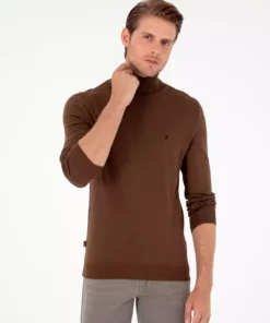 پالتوی بافتنی گردنپوش کمرنگ قهوهای تیره فیت اسلیم 50296602-VR084 برند Pierre Cardin - 865464328