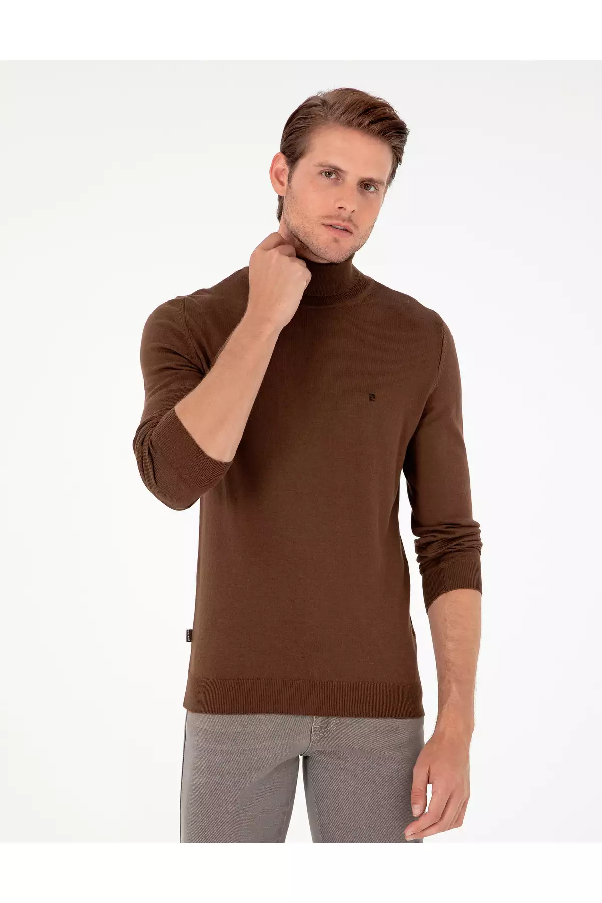 پالتوی بافتنی گردنپوش کمرنگ قهوهای تیره فیت اسلیم 50296602-VR084 برند Pierre Cardin - 865464328