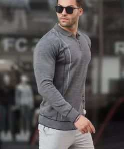 کالا: بافت مردانه یقه پولو زیپدار آنتراسیت 6823 برند Madmext - 755246926