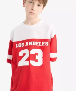 تیشرت پسرانه سایز بزرگ با یقه گرد و طرح رنگی بلوک، آستین کوتاه مدل F2413A825HS برند Defacto - 942296378