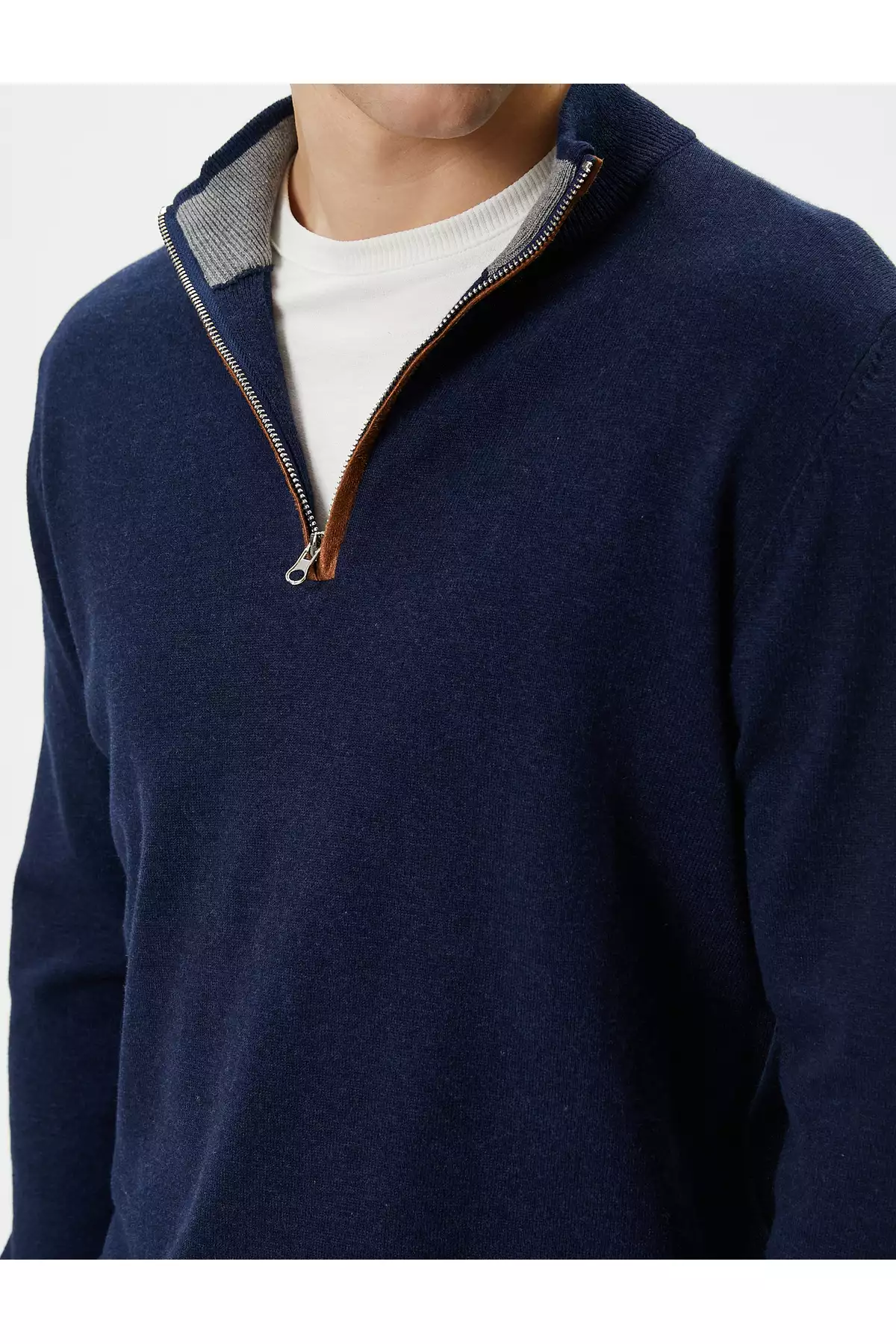 کامی خمی نیمه زیپ، فیت باریک، آستین بلند با جزئیات آرنجی برند Koton - 829239498