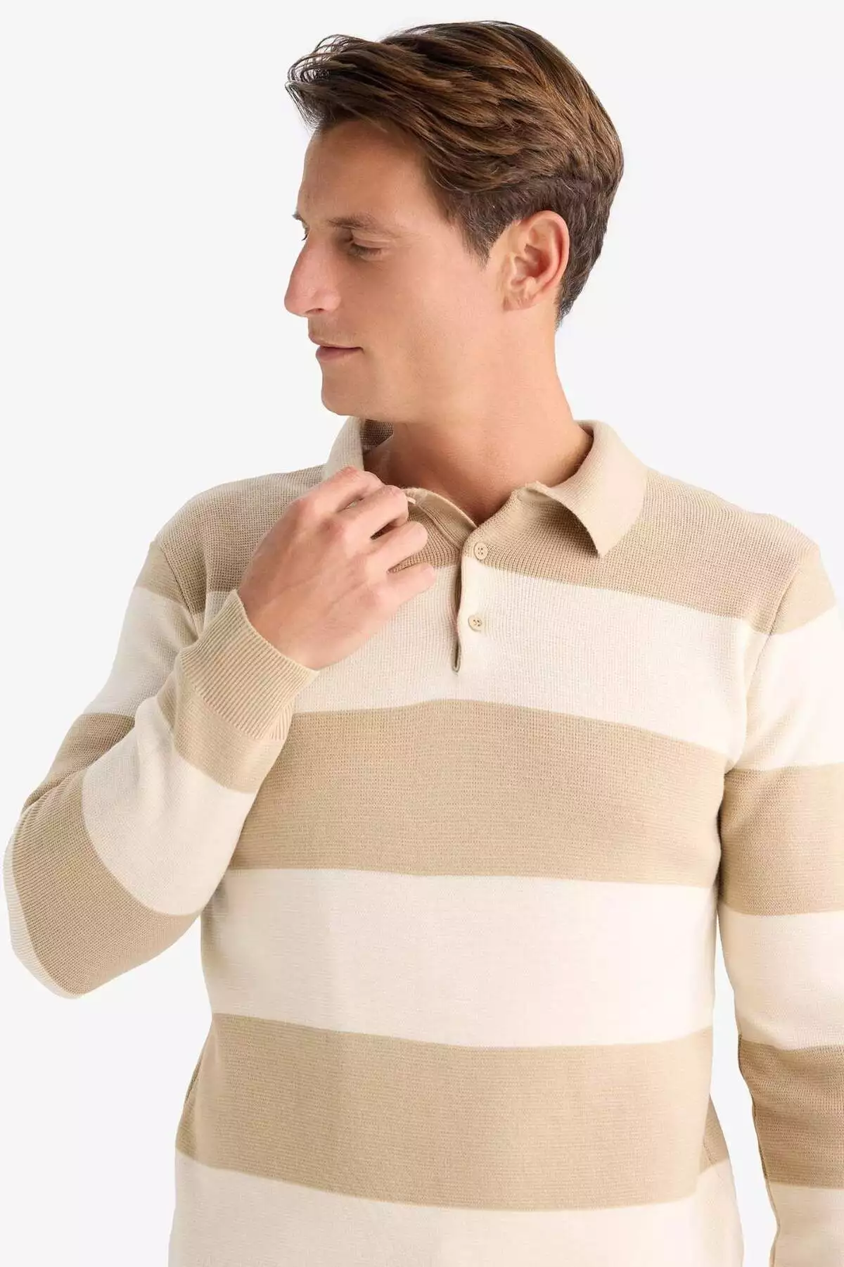 پلیور یقه دار راهراه با برش استاندارد Y4194AZ24WN برند Defacto - 883322279