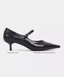 کفش پاشنه‌دار زنانه راشل سیاه با طرح رُستیک و نوک تیز برند NİŞANTAŞI SHOES - 1008826456