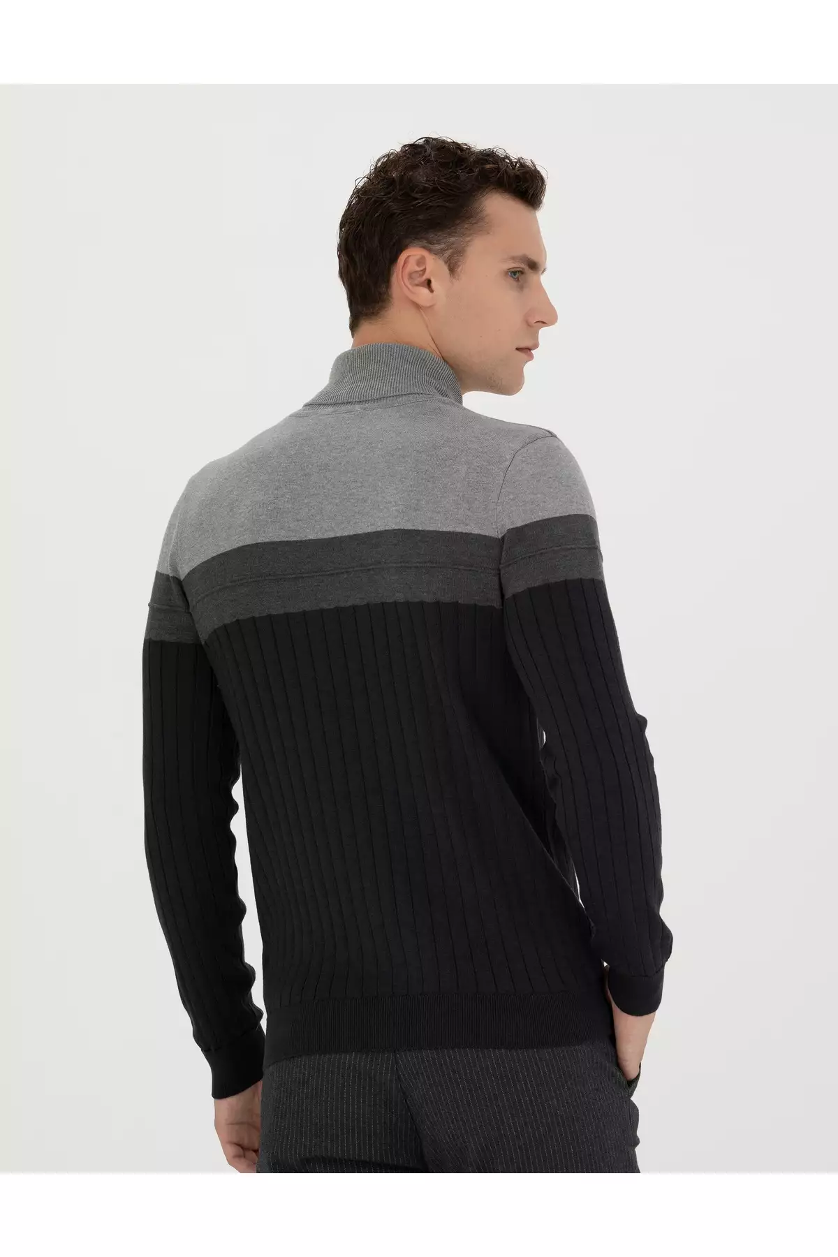 ژاکت بافتنی یقه اسکی نازک فیت ملانژ آنتراسیت 50279430-VR081 برند Pierre Cardin - 828930909