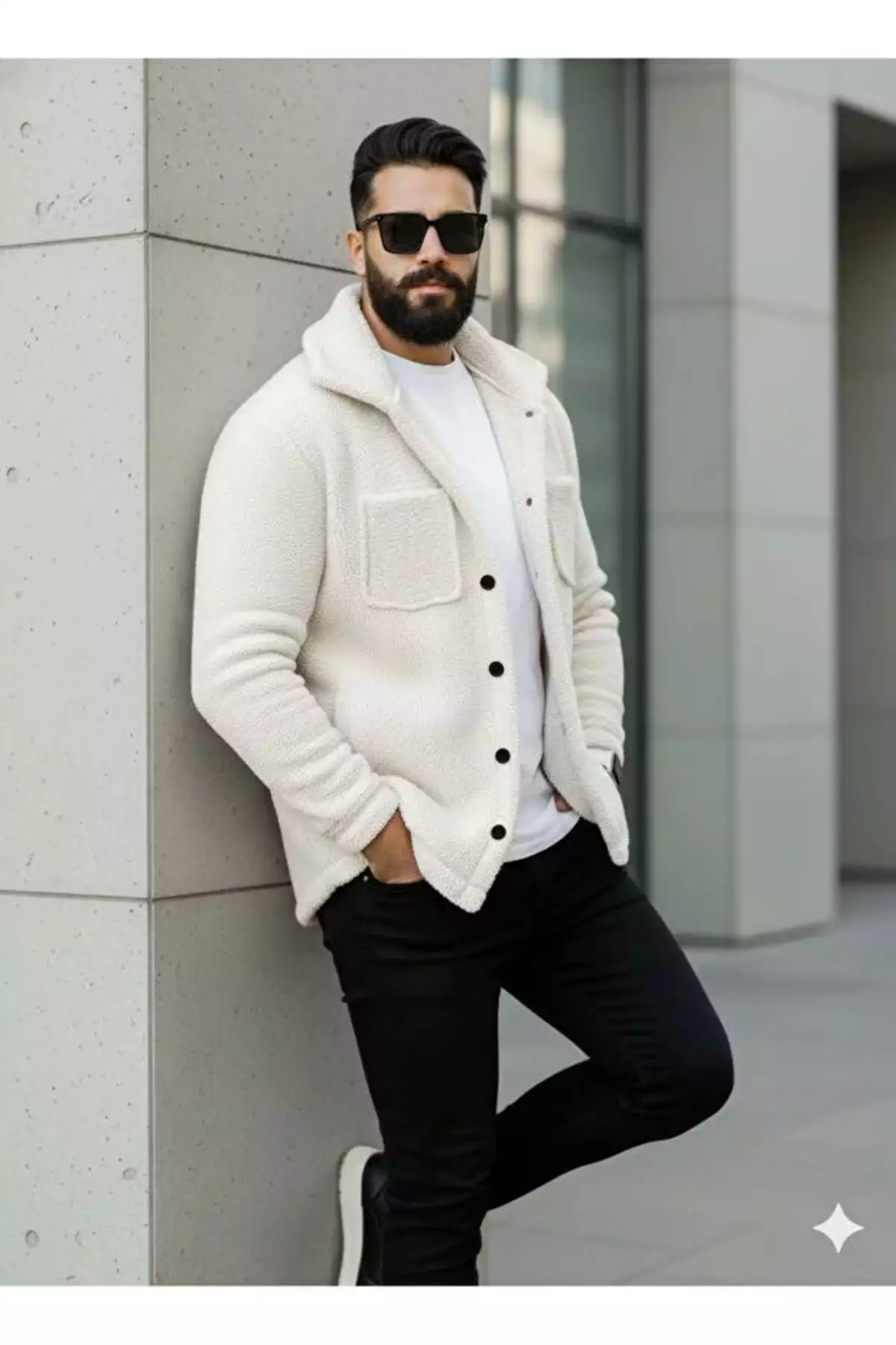 ژاکت و کاپشن پشمی زمستانی مردانه و زنانه سفید برند EKZMODA - 55080368