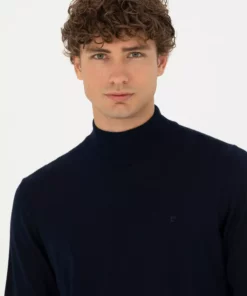 ک熔ب یقه نیمه باله کلاهی دوخته شده از ترکیب پشم با طراحی باریک و رنگ سرمه‌ای 50270055-VR033 برند Pierre Cardin - 828930141