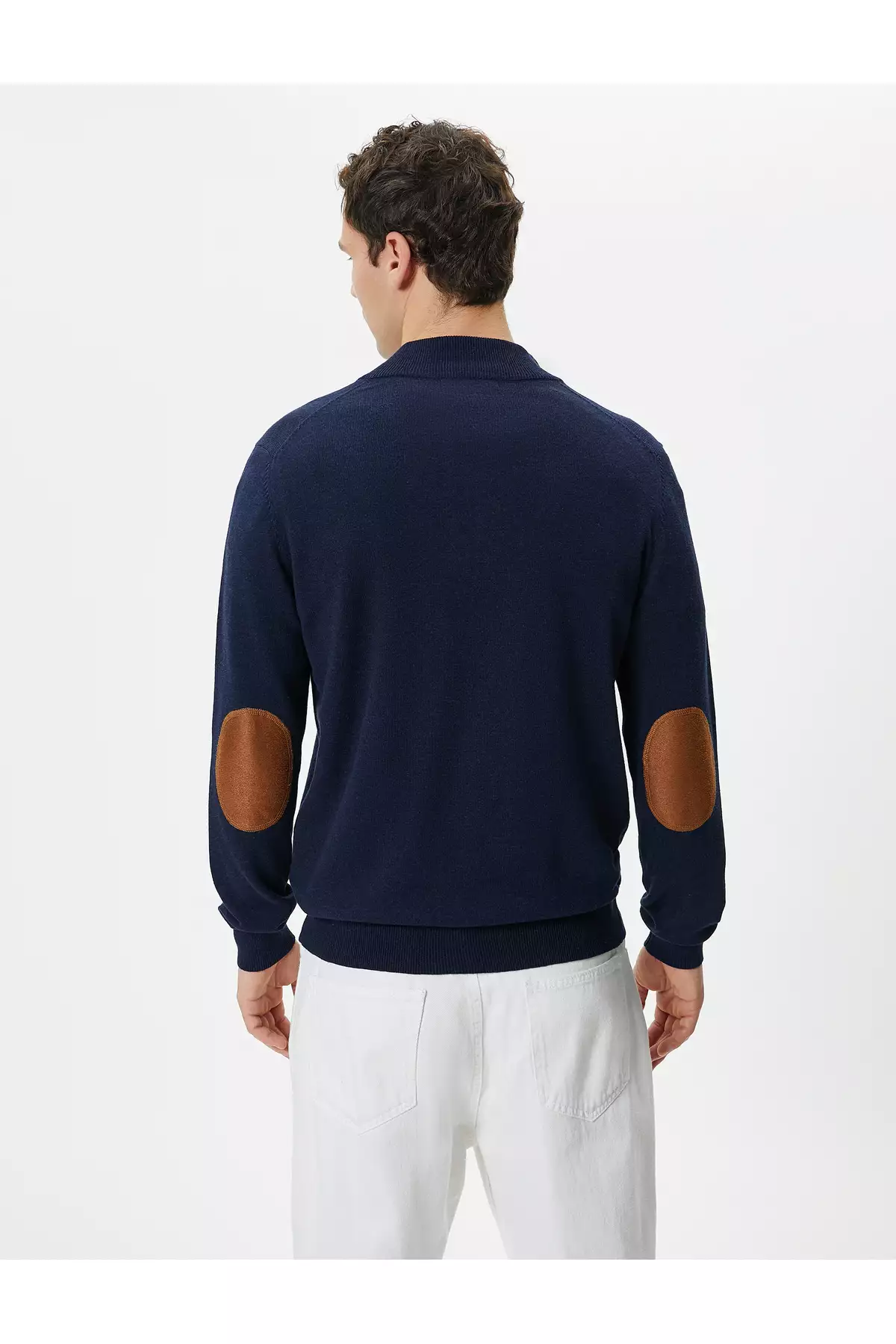 کامی خمی نیمه زیپ، فیت باریک، آستین بلند با جزئیات آرنجی برند Koton - 829239498