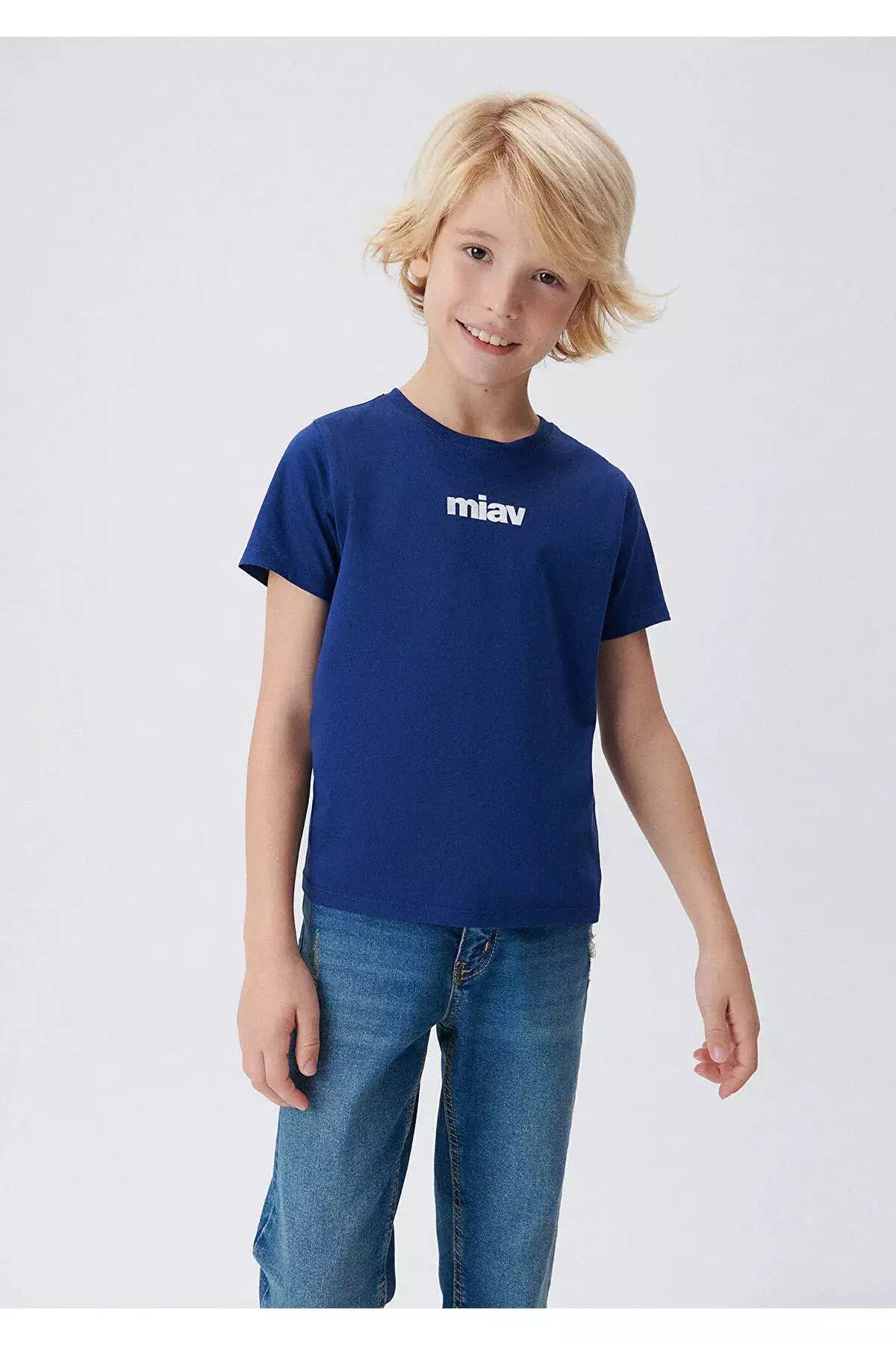 تیشرت آبی تیره میاو با طرح چاپی در اندازه معمولی / استاندارد برند Mavi - 827288055