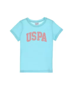 تیشرت ساده دخترانه آبی با یقه گرد از جنس پنبه و چاپ طرح یوسپا 50306042-VR007 برند U.S. Polo Assn. - 930728946