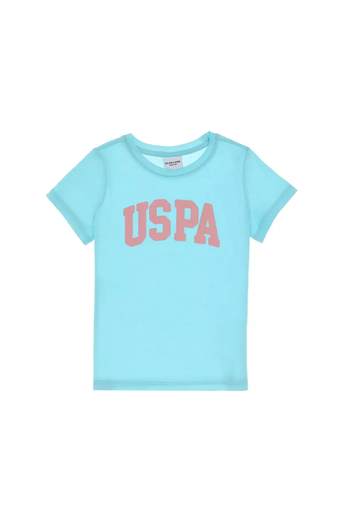 تیشرت ساده دخترانه آبی با یقه گرد از جنس پنبه و چاپ طرح یوسپا 50306042-VR007 برند U.S. Polo Assn. - 930728946