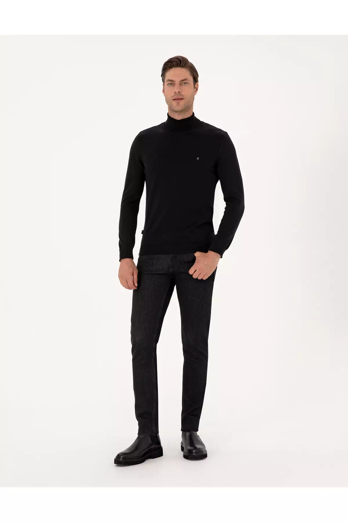 ژاکت بافتنی یقه اسکی مشکی با فیت اسلیم 50314202-VR046 برند Pierre Cardin - 976142642