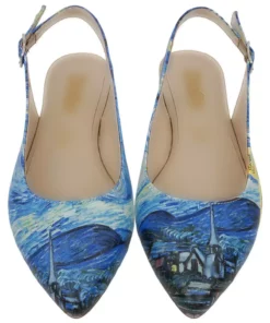کفش راحتی زنانه از چرم گیاهی آبی - طرح شب پرستاره وینسنت فان گوگ برند Dogo - 739195088