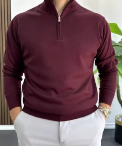 پیش بند مردانه نیمه زیپ با الگوی نرمال رنگ گردویی Edw411 برند Edwox - 982887479