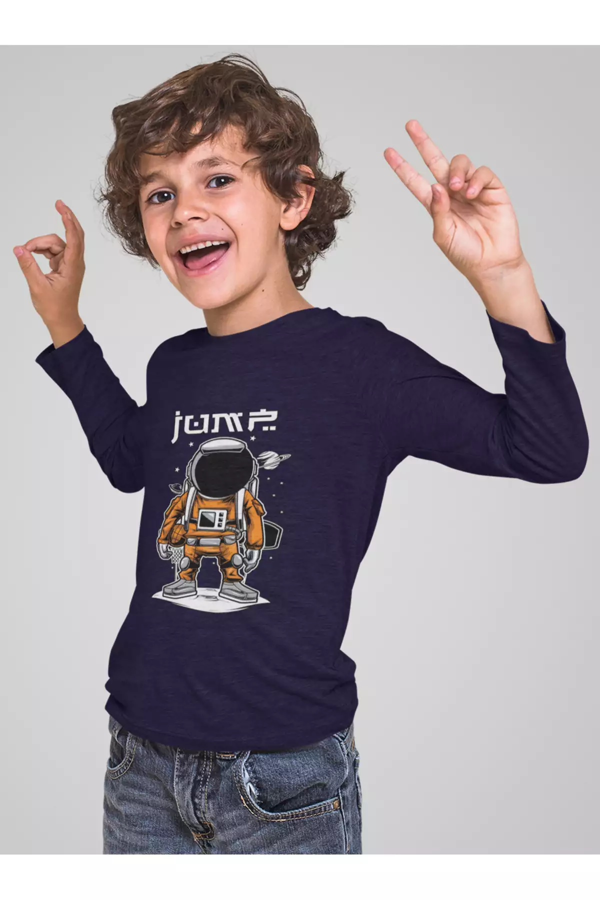 تیشرت آستین بلند با طرح فضایی فضانورد برای پسران، رنگ سرمهای، 100% پنبه برند Bubuga - 929051593
