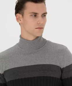 ژاکت بافتنی یقه اسکی نازک فیت ملانژ آنتراسیت 50279430-VR081 برند Pierre Cardin - 828930909