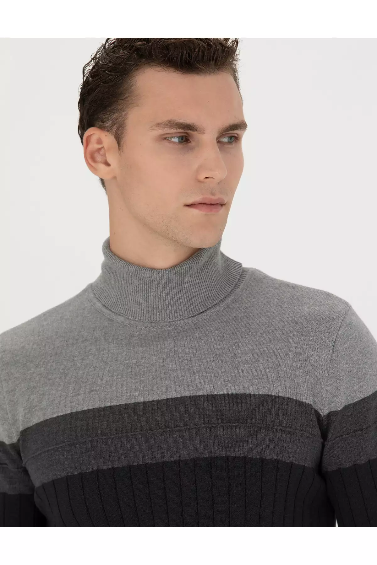 ژاکت بافتنی یقه اسکی نازک فیت ملانژ آنتراسیت 50279430-VR081 برند Pierre Cardin - 828930909