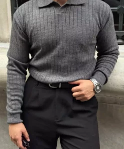 تی شرت نخی مردانه با یقه پوLO و آستین بلند، طراحی راحت و معمولی برند Livio Ferri - 990553810