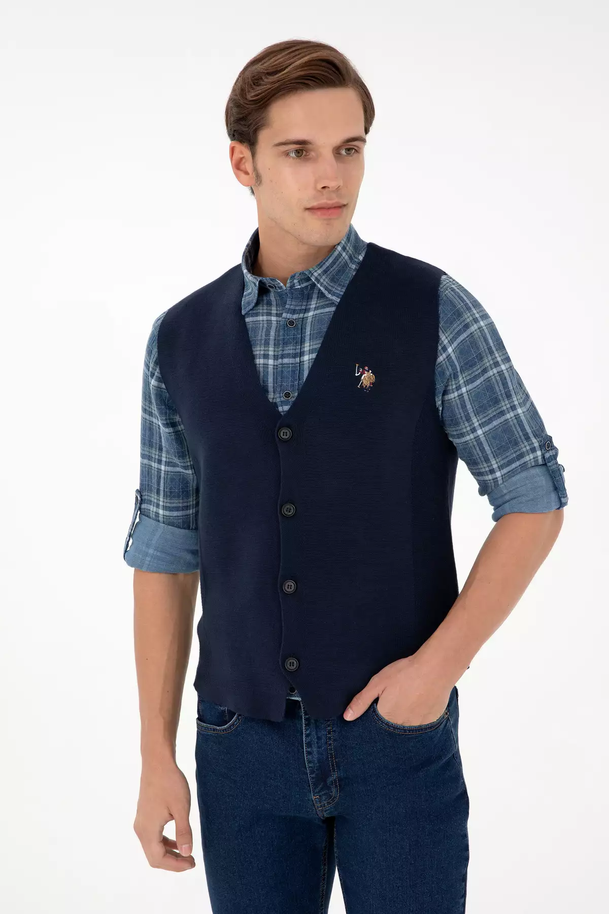 کاردیگان بافتنی آبی تیره مردانه 50292677-VR033 برند U.S. Polo Assn. - 866369370