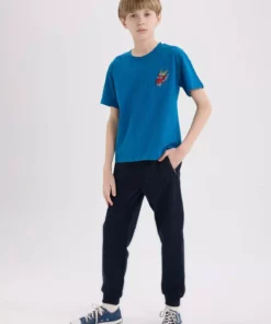 تی‌شرت آستین کوتاه یقه دوچرخه‌ای با طراحی گلدوزی برای پسر بچه‌ها مدل E0088A825SM برند Defacto - 898826918