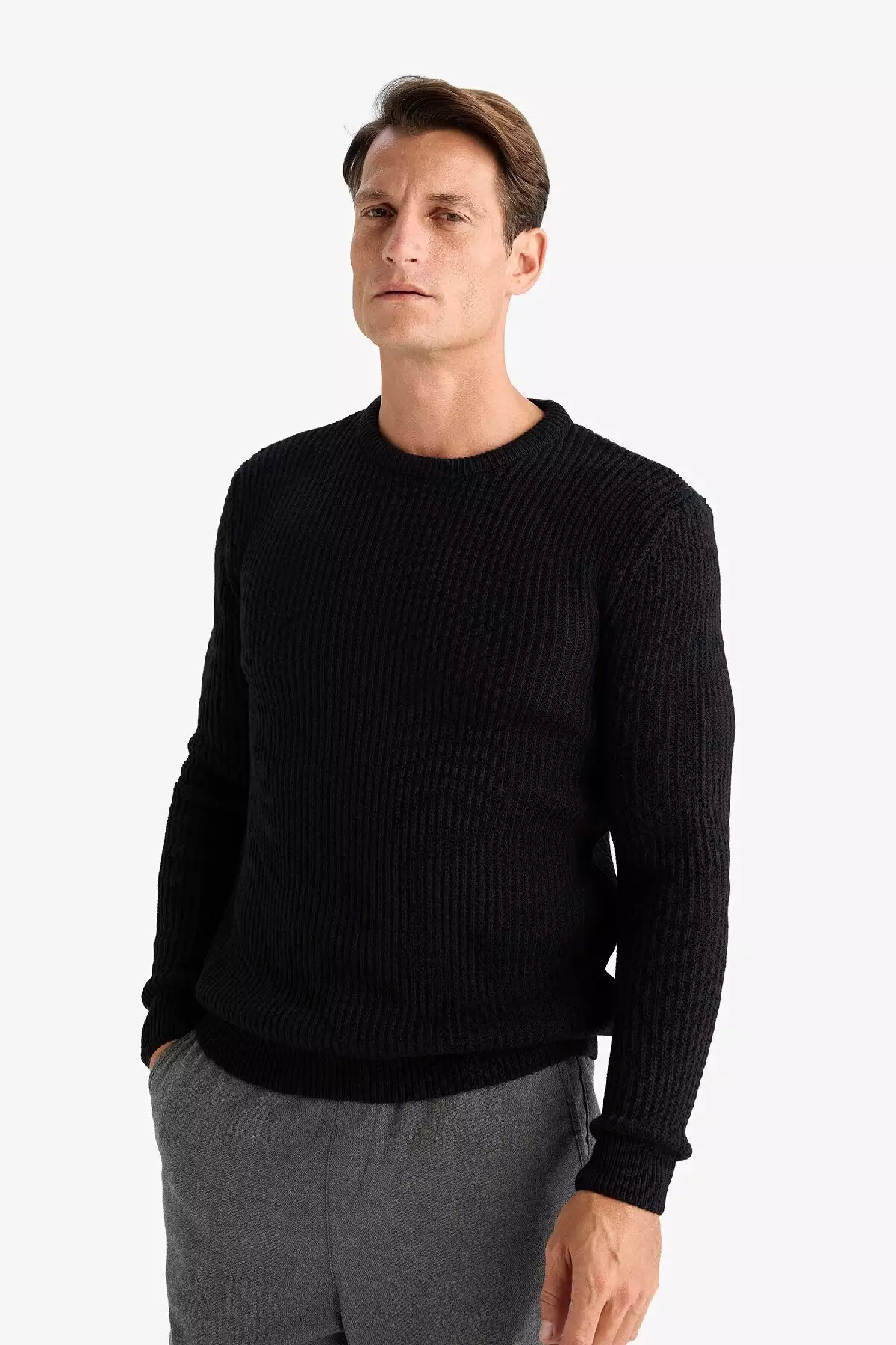 ژاکت بافتنی راه راه یقه گرد استاندارد فیت C8814AX24WN برند Defacto - 887805246