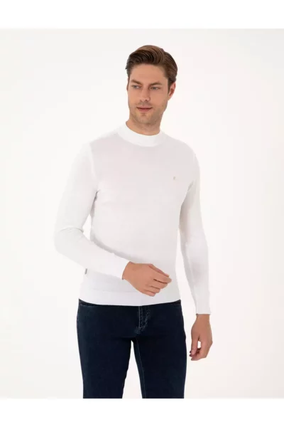 پلیور بافتنی یقه ربعی فیت اسلیم رنگ اکرu کد 50314188-VR019 برند Pierre Cardin - 960400865