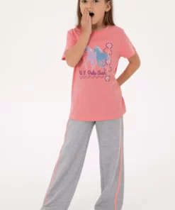 تیشرت پنبهای دخترانه با یقه گرد و طرح چاپی، رنگ صورتی برند U.S. Polo Assn. - 935549078