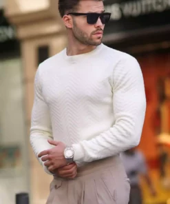 ژاکت بافتنی آستین بلند طرح هفت هشتی یقه گرد سفید برند Madmext - 839657102