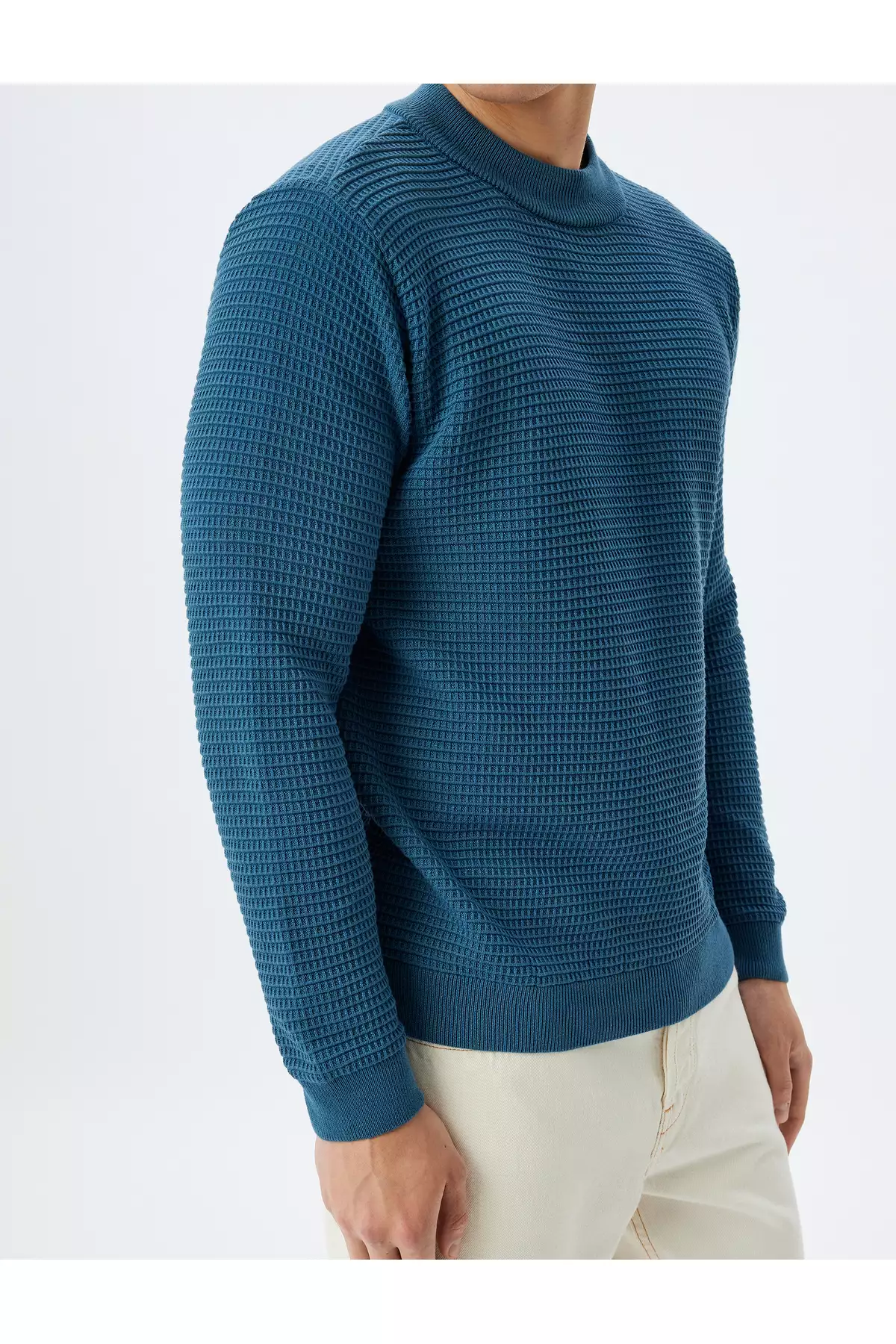 تیشرت بافت دار یقه گرد ساده از ترکیب پنبه برند Koton - 888072902