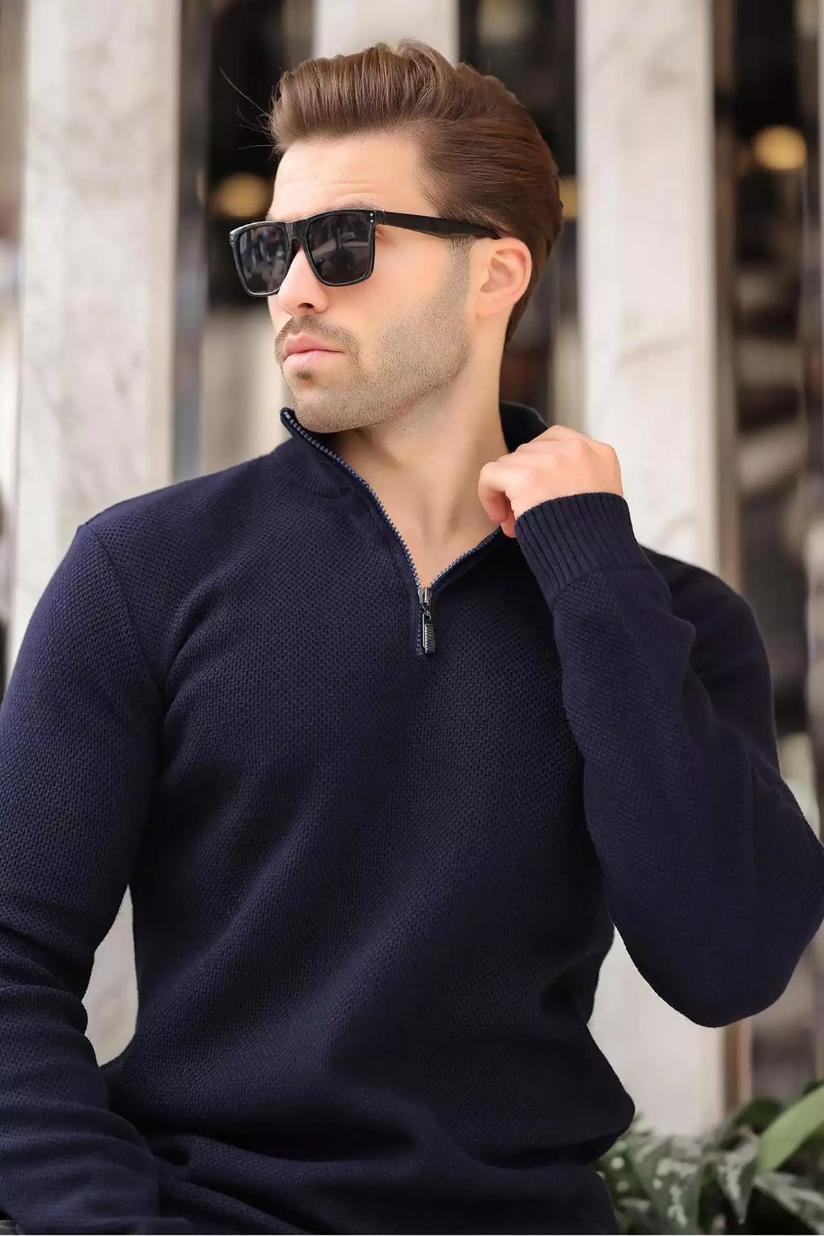 پلیور با یقه زیپ و آستین بلند با رنگ سرمهای 7286 برند Madmext - 863428896