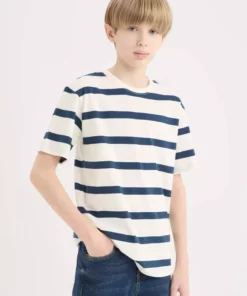 تیشرت کوتاهدست راهراه یقهدوست برای پسر بچهها مدل D7864A825SM برند Defacto - 896412035