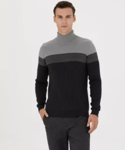 ژاکت بافتنی یقه اسکی نازک فیت ملانژ آنتراسیت 50279430-VR081 برند Pierre Cardin - 828930909