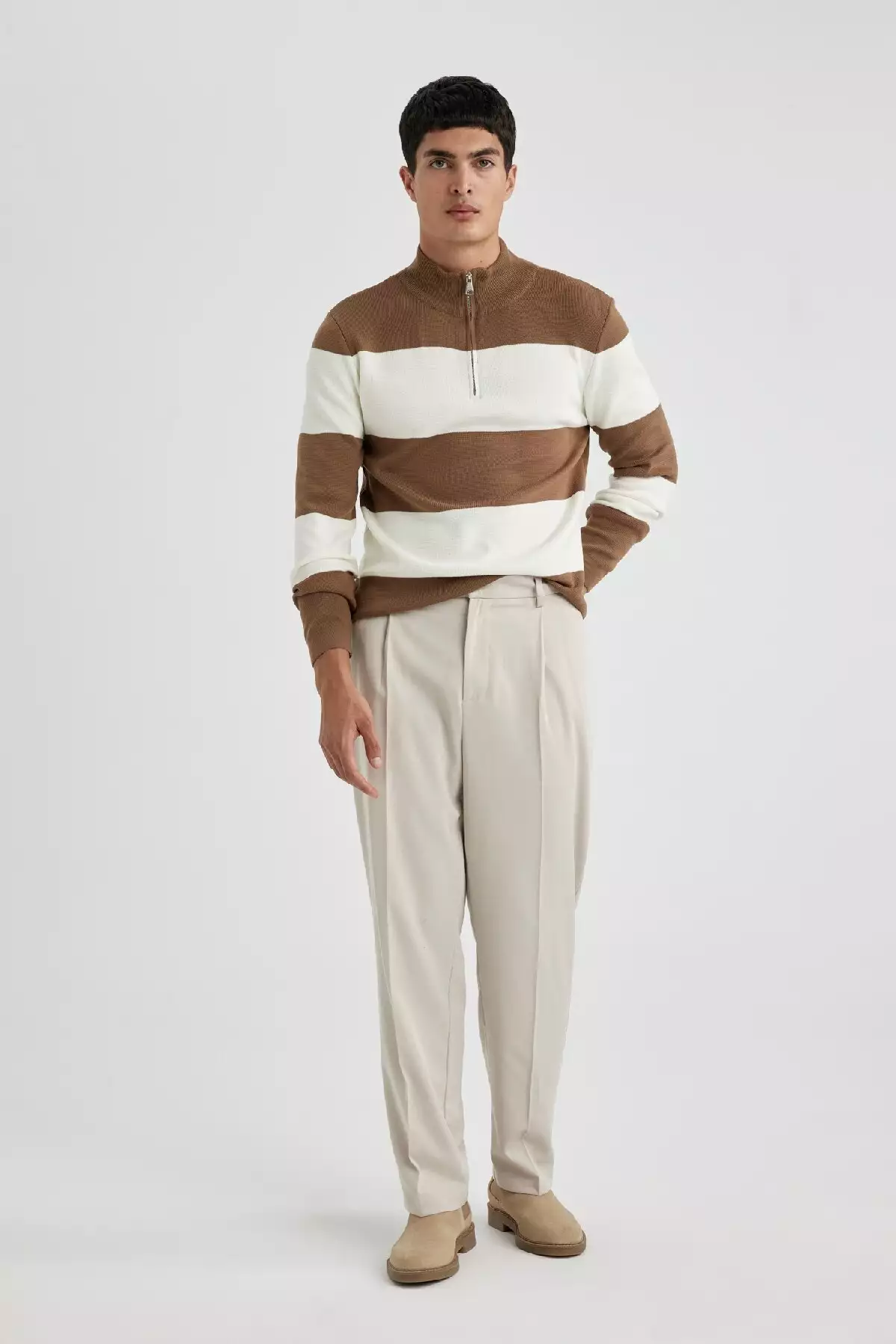 ژاکت کش باف استاندارد با برش نرمال و یقه ایستاده و زیپ دار A9518ax23wn برند Defacto - 765616132