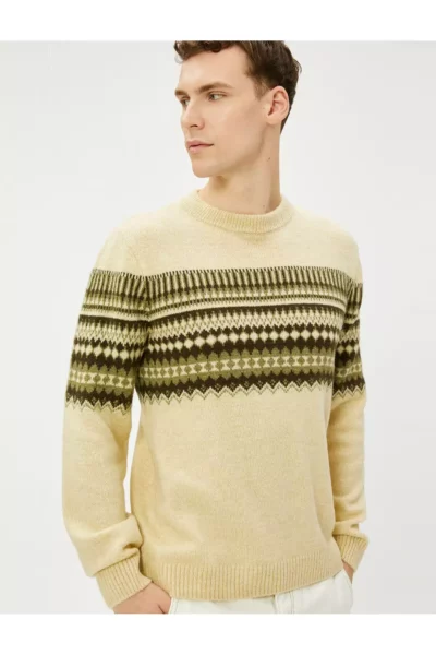 پولک یقه‌دار بافتنی مدل اتی‌نیک از ترکیب اکریلیک برند Koton - 751893221