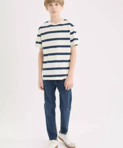 تی‌شرت کوتاه‌دست راه‌راه یقه‌دوست برای پسر بچه‌ها مدل D7864A825SM برند Defacto - 896412035