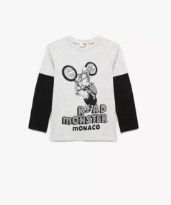 تیشرت آستین بلند با طرح دوچرخه و یقه گرد برند Koton - 994011308